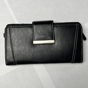 Black Leather Wallet with Silver Accent